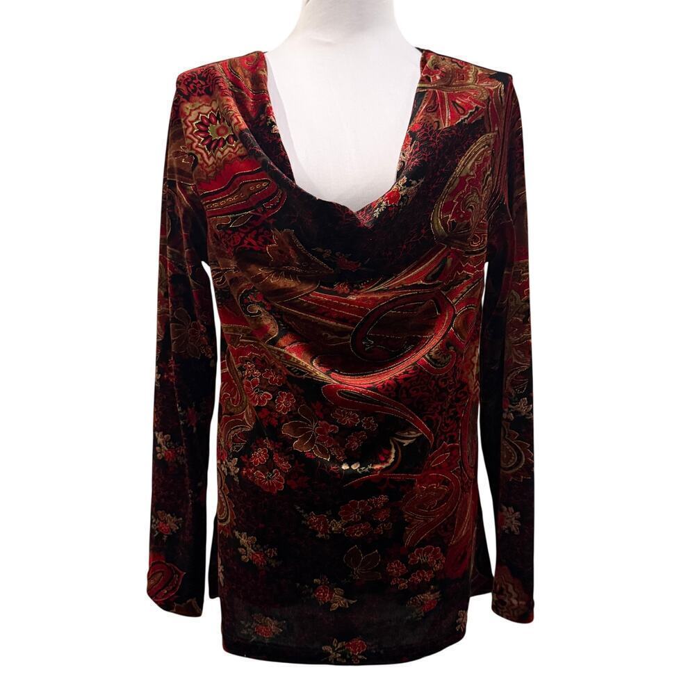 Vintage Coldwater Creek Burgundy Burnout Velvet Floral Top M Y2K Whimsigoth